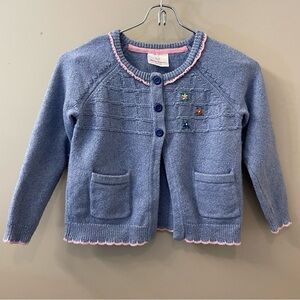 Hanna Andersson Girls wool blend Cardigan Sweater Blue floral Embroidered